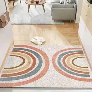 Schmutzfangmatte Beige Orange Regenbogen Fussmatte Weich Badematte Anti-Rutsch Fussmatte Aussen Fußmatte Innen Türmatte Wohnzimmer Küche Fußmatte Waschbar Fußmatten Haustür(80x120cm)
