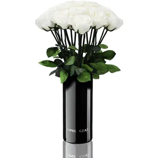 EG EMMIE GRAY Classic Vase Set | Long Stem Infinity Rosen inklusive schwarzer Glasvase - Luxuriöser Rosenstrauß aus echten Premiumrosen,1-3 Jahre haltbare Rosen, (Pure White, 15 Rosen)