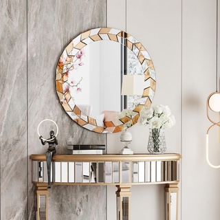 Artloge Dekorative Wandspiegel Flur Modern, 60×60 cm Runde Spiegel Gold Wanddeko Flurspiegel Aesthetic Mirror für Wohnzimmer Schlafzimmer