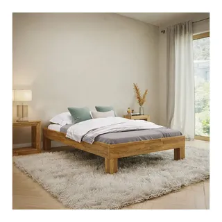 skølm Floki Massivholzbett 120x200 cm aus Eiche - hochwertiges Bettgestell - Bettrahmen ohne Bettkopf - Holzbett in Natur geölt - Bett 120x200 cm geeignet als Doppelbett - Futonbett
