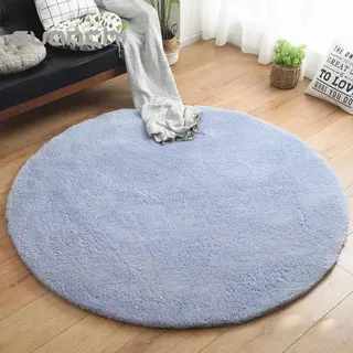 LIVEINU Hochflor Shaggy Teppich für Wohnzimmer Rund Grau Blau Ø 140 cm | Langflor Pflegeleicht Teppich Hochwertig Hohe Fadendichte Wasser Absorbierend Badezimmerteppich Für Wohnzimmer
