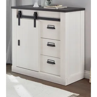 Kommode Sideboard weiß Pinie Landhaus Anrichte Schiebetür und 3 Schubladen Stove