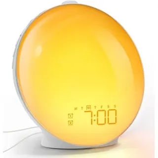 Großer Led-lichtwecker Mit Drehknopf, Doppelalarm, Naturgeräuschen, Schlummerfunktion, Fm-radio Und 20 Helligkeitsstufen Für Erwachsene Und Kinder