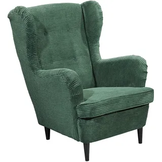 Möbel Boss Ohrensessel OSKAR Cord 78 x 102 x 98 cm Dunkelgrün