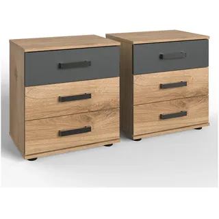 Lomadox Nachttisch SUNDERLAND-43, Eiche graphit grau Industrial Design 2er Set 52x58x38 cm grau