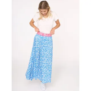 Maxirock ZWILLINGSHERZ "Leo Herzen", Damen, Gr. S/M, blau, Web, Obermaterial: 100% Viskose, loose fit knöchellang, Röcke Maxirock, Animal-Muster, knöchellang, Gummizug, leicht, Topseller