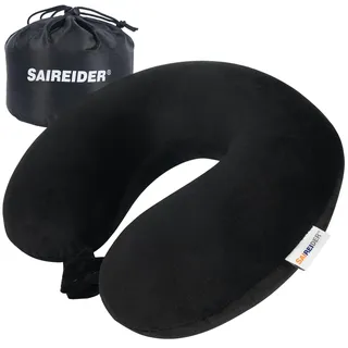 SAIREIDER Reisekissen, 100% Reiner Memory-Schaum, Reise-Nackenkissen mit Aufbewahrungstasche, Flugzeugkissen für Reisen, Auto, Zuhause, Büro, waschbarer Bezug (schwarz)