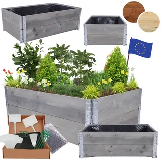 MODO24 Hochbeet Holz, mit Noppenfolie, Kräuterbeet, Gartenbeet, Pflanzbeet, Blumenbeet, Gemüsebeet, für Garten und Terrasse, Kiefernholz, Massivholz, Abmessungen 40x120x80 cm, Farbe: Grau