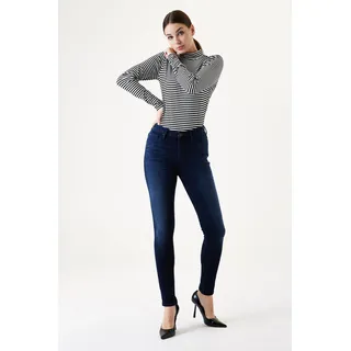 High-waist-Jeans GARCIA "Celia superslim" Gr. 32, Länge 30, blau (dark used) Damen Jeans Röhrenjeans