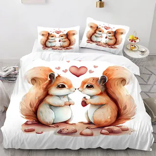 CHEFFS Eichhörnchen Bettwäsche 135x200 Kinder Eichhörnchen Tier Bettbezug Set für 3D Drucken Microfaser Waldtiere Bettwäsche-Sets mit Super weich Reißverschlus (135 x 200 cm,4)