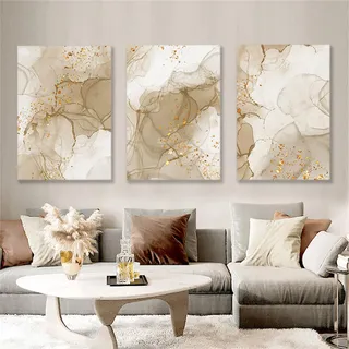 Trayosin 3er Abstrakt Poster Set Gold Marmor, Premium Wandbilder Gold Rosenquarz Leinwandbilder Wandposter, Moderne Bilder Wohnzimmer Schlafzimmer Deko, Ohne Rahmen (40x50cm)