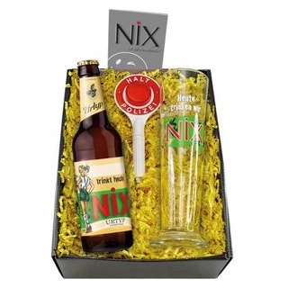 Geschenkset NiX im Glas, Bier, Bierglas und Flaschenöffner