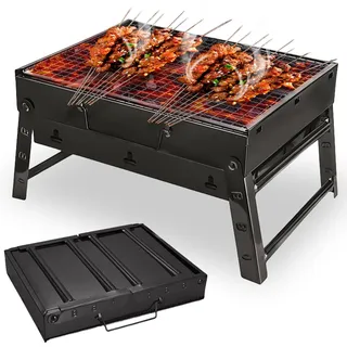 Halorin Holzkohlegrill: 35 x 27 x 20 cm Camping Grill Klappbar Klein, Tragbarer Grill Edelstahl Camping, Tragbarer OutdoorGrill für Picknick/Terrasse/Camping/Reisen Outdoor Garten Party usw.