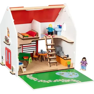 GoKi 51458 – Tragbares Puppenhaus CityLife aus Holz – 54-teiliges Spielhaus mit Möbeln und Puppen, komplett möbliert, mit Tragegriff