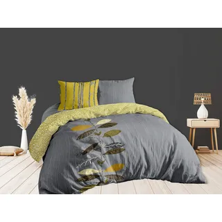 CALITEX Bettwäscheset, 3-teilig, 240 x 220 cm, Gabela, 100% Baumwolle, Olive, 240 x 220 cm