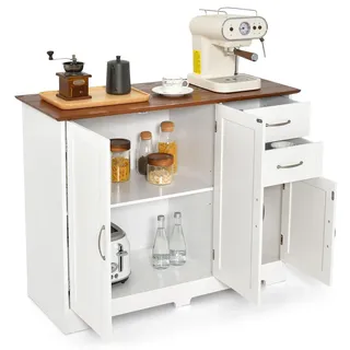 FANTASK Küchenkommode mit Arbeitsplatte, Sideboard mit Türen Schubladen & höhenverstellbaren Ablagen, Anrichte für Küche Esszimmer Aufbewahrung, 100 x 40 cm, Weiß