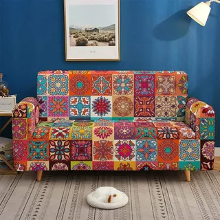 FANSU Sofabezug Elastischer 1/2/3/4 Sitze, Retro Boho Sofa Überzug Antirutsch Hussen für Sessel, Waschbarer All-Inclusive Sofahusse, Geeignet Für Wohnzimmern, Schlafzimmern (Boho,3 Sitzer)