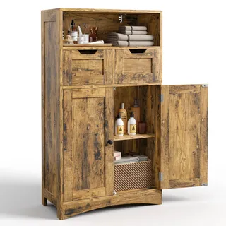 bealife Badezimmerschrank mit 2 Schubladen, verstellbares Regal, multifunktional, für Badezimmer, Schlafzimmer, Flur (weiß, 60 x 30 x 108 cm) (weiß)