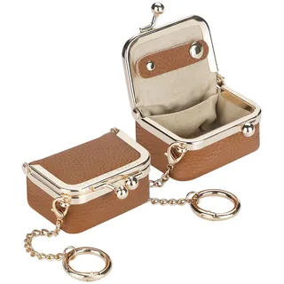 Royal Bagger Mini Schmuckkästchen aus echtem Leder für Damen, Tragbares Schmucketui mit Kiss-Lock-Verschluss, Kleine Schmuckaufbewahrung für Ringe, Ohrringe und Halsketten 1894 (Braun mit Kette)