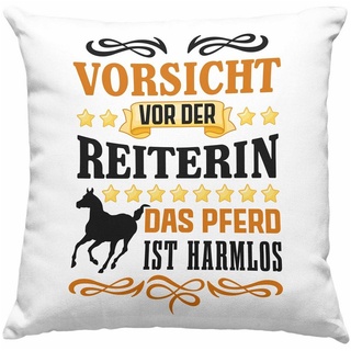 Trendation Dekokissen »Trendation - Reiterin Kissen Geschenk Pferd Mädchen Geschenkidee Dekokissen mit Füllung Pferde-Kissen« grün
