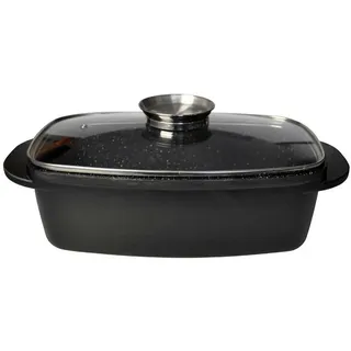 Cheffinger Bräter Bräter 6 L Bratentopf Gänsebräter Hähnchenbräter, Aluminiumguss, induktionsgeeignet schwarz