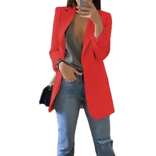 Soulolo Blazer Damen Elegant Damenjacke Longblazer Business Lang Jacke Slim Jacke Mantel Damen Cardigan Anzüge Bedruckter Anzug - XXL