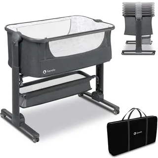 Lionelo Timon Beistellbett Baby, Reisebett Baby ab Geburt bis 9 kg, Neigungsoption, 6 stufigen Höhenverstellung, aufrollbare Seitenwand, Trasporttasche, zusammenklappbar