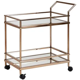 Wohnling Servierwagen Gold Beistelltisch Rollen Glasplatte Küchen- Speisewagen WL5.987, (Gold 65,5x84x45 cm, Mobiler Beistelltisch Glas), Speisewagen Rechteckig, Küchenwagen Teewagen goldfarben
