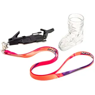 Deggelbam Schnapsglas Skigläser 4cl - Schnapsglas in Skiform - Apres Ski Party, Skiglas mit Bindung und Lanyard, Hergestellt in Deutschland