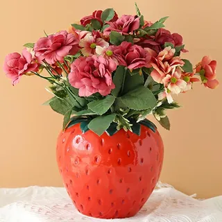 Erdbeerrote Vase, 15 X 15 X 15 Cm, Moderne Dekovase Für Pampasgras Oder Blumen, Himbeerstil