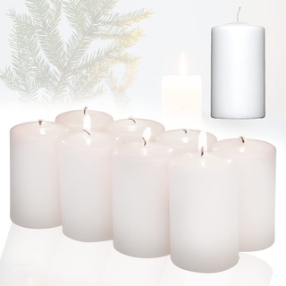 Candelo 8er Set Stumpenkerzen Weihnachten Ambiente Kerzen - Weiß – 5,8cm x 12cm - Advent Kerze Weihnachtsdekoration - Weihnachtskerzen für Adventskranz