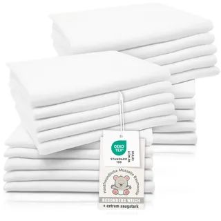 ZOLLNER 20er Set Musselin Spucktücher in 80x80 cm aus Baumwolle - hautfreundliche Mulltücher - besonders weich und extrem saugstark - waschbar bis 95°C - in weiß