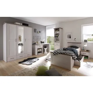 möbel-direkt.de Jugendzimmer-Set BEGABINO "Luca" Schlafzimmermöbel-Sets weiß (pinienfarben weiß, trüffelfarben) Komplett-Jugendzimmer Schlafzimmermöbel-Sets