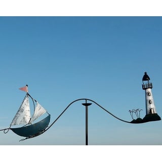 POMMERNTRAUM ® | maritimes Windspiel Nautic Gartenpendel Segelschiff Segelboot + Leuchtturm + Möwen