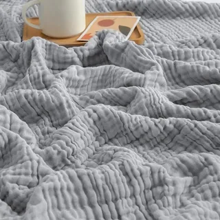 Musselin Decke - Original Sommer Musselindecke 150 x 200, 100% Natürliche Baumwolle Musselindecke Leichte Sanfte, Musselin-Decke für Erwachsene, Kinder, Perfekt für Bett, Sofa (Grau,130*150)