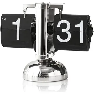 Flip-Tischuhr, Flip-Schreibtischuhr, Automatische mechanische Flip-12-Stunden-Uhr, Tischuhr Mit digitalanzeige, Retro-Digitaluhr für Zuhause & Büro - Schwarz/Weiß/Silber