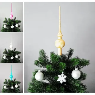JACK Christbaumspitze JACK Christbaumspitze Spitze Glas 28cm Eislack Glanz Matt Mundgeblasen, Weihnachtsbaumspitze echt Glas, inklusive praktischer Aufbewahrungsbox