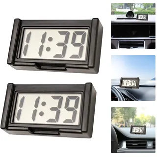 Digitaluhr 2-Teiliges Set Mini Uhr Kleine Digitaluhr Autouhr Kompakte Led-Anzeige für Uhrzeit und Datum mit Selbstklebender Rückseite, Geeignet für Autos, Familien und Outdoor-Aktivitäten (Schwarz)