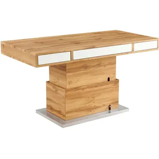 Livetastic Couchtisch, Weiß, Eiche, Metall, Holzwerkstoff, 6 Schublade(n) Schubladen, rechteckig, Sockel, 70x48-77x140 cm, höhenverstellbar, einfacher Aufbau, Wohnzimmer, Wohnzimmertische, Couchtische, Couchtische höhenverstellbar