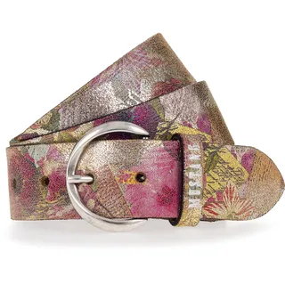 Ledergürtel MUSTANG, Damen, Gr. 110, multicolour, gold, Rindsleder, mehrfarbig, geblümt, casual,feminin,modisch, Gürtel, Florales oder Animal-Design, 4 cm breit