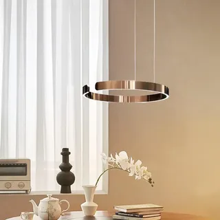 Pendelleuchte Modern LED Esstischlampe Dimmbar Hängelampe Metall Ring Hängeleuchten Höhenverstellbar Kronleuchter Esszimmer küchen Beleuchtung wohnzimmer Arbeitszimmer Deckenleuchten(Rose gold,40cm)