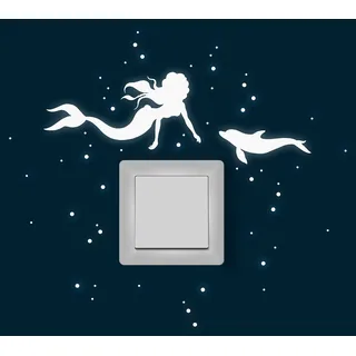 Wandtattoo Wandaufkleber Lichtschaltertattoo Leuchtsticker Aufkleber Meerjungfrau und Delfin fluoreszierend M1618