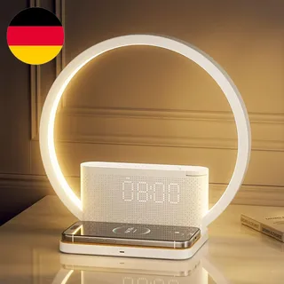 RETEYUNG Nachttischlampe Mit 10W Kabelloser Ladefunktion,2 Wecker Tischlampe,Tag