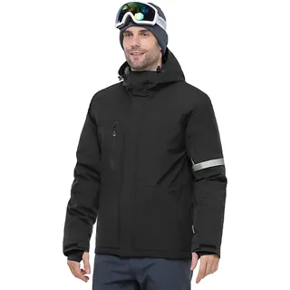 33,000ft Herren Skijacke Wasserdichte Winddichte Warme Outdoorjacke Winterjacke Funktionsjacke Atmungsaktive Snowboardjacke Softshell Jacke mit Kapuze, Schwarz L - L