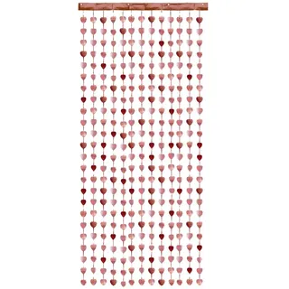 Partydeco Vorhang Girlande Herzen 100x245cm - Folienvorhang mit hängenden Herzketten - Hintergrund für Fotoshootings - Partyvorhang Hochzeit Valentinstag Glitzer Deko - Rosegold
