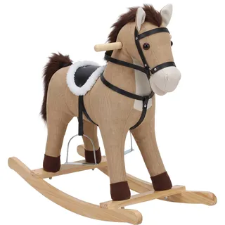AIYAPLAY Schaukelpferd für Kinder, Reitpferd mit Holzgestell, Sound und Sicherheitsgriffen, für Kleinkinder von 12–36 Monaten, Dunkelbraun   Aosom
