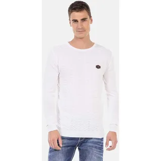 Rundhalspullover CIPO & BAXX "Pullover", Herren, Gr. XXL, weiß, Feinstrick, 65% Polyester, 35% Viskose, unifarben, regular fit, Rundhals, Pullover Rundhalspullover, mit Zopfmuster, CP240