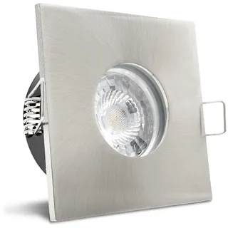 trendlights24 V2 LED Decken Einbaustrahler Bad IP65 230V 6er Set 4W GU10 | Edelstahl Optik, eckig, Warmweiß, 3000k, 55°, Hochvolt, Spot, austauschbar, Einbauleuchte, Dusche, Feuchtraum, außen