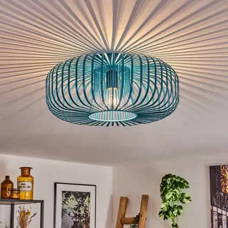 HOFSTEIN Deckenleuchte Wemude, moderne vintage Deckenlampe aus Metall - 1-flammige Gitterlampe - Retro Lampe für Schlafzimmer, Wohnzimmer, Kinderzimmer, Flur - E27 Fassung - Durchmesser 40 cm - Petrol