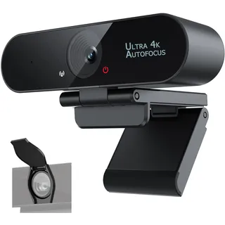 Smilodon 4K Full HD Webcam for PC & Laptop, Privacy Cover, Autofocus Lens | 80° FOV für 4K, USB Plug & Play, klares Stereo-Mikrofon, ideal für Business-Meetings/Konferenzen, erweiterbares Stativ